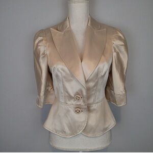 Yoana Baraschi Cream Cropped Blazer with Puff Sleeves